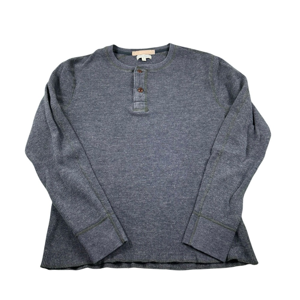 Wallace & Barnes Waffle Knit Cotton Henley Shirt Blue Mens Medium L/S